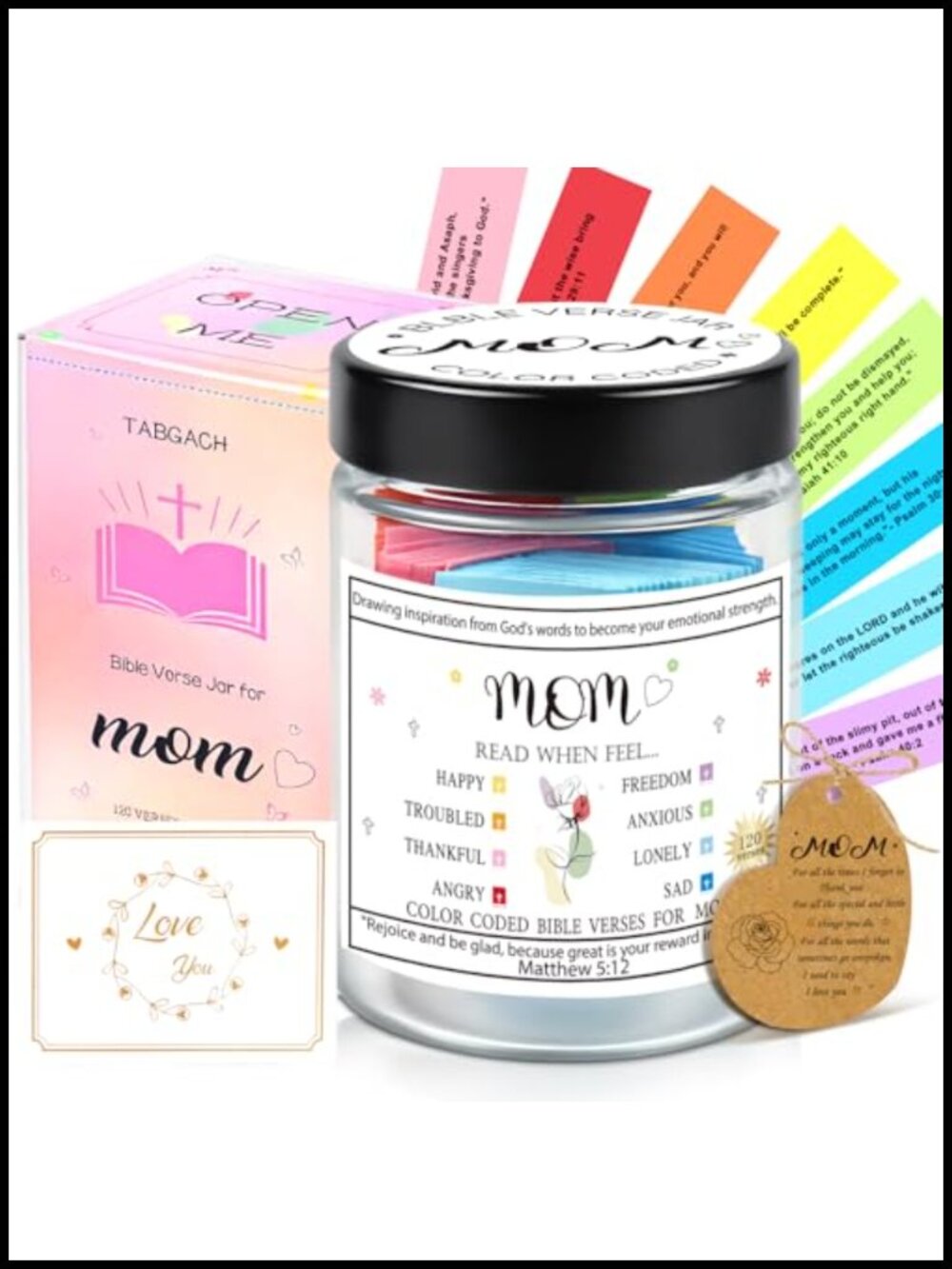 Bible Verse Jar for Mom 120 Scriptures 8 Emotions Glass Prayer Jar Gift